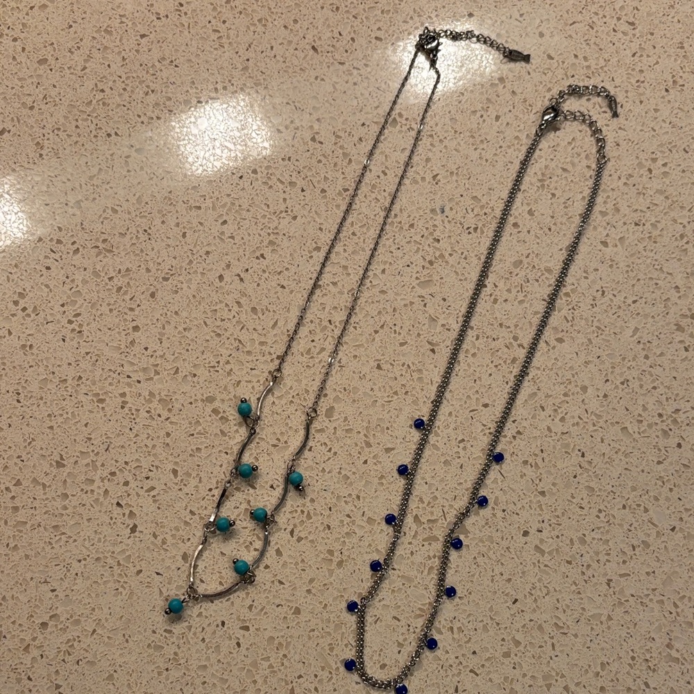 ACERO NECKLACES - nwot - bundle/2 royal blue/turquoise  silver chains